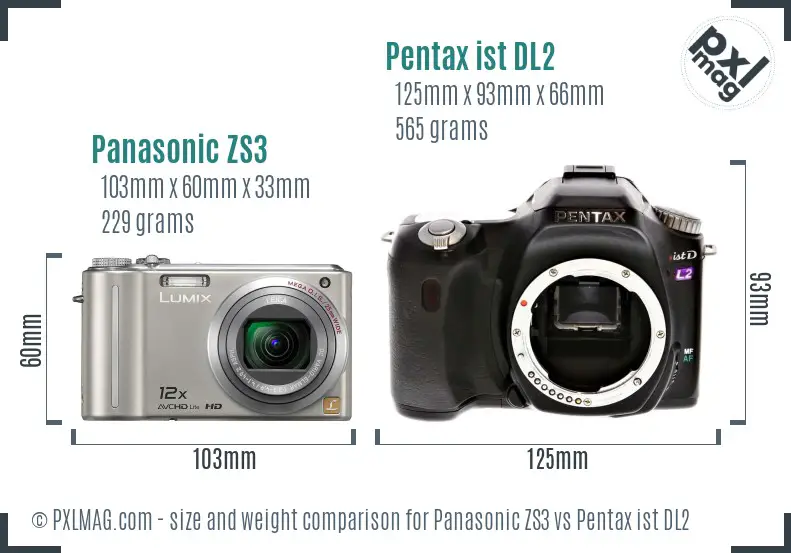 Panasonic ZS3 vs Pentax ist DL2 size comparison