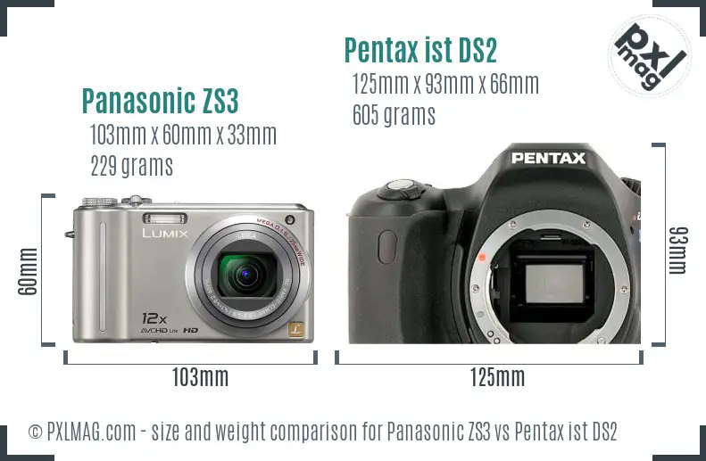 Panasonic ZS3 vs Pentax ist DS2 size comparison
