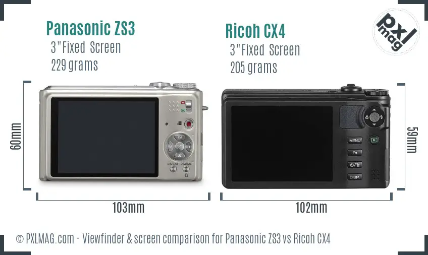 Panasonic ZS3 vs Ricoh CX4 Screen and Viewfinder comparison