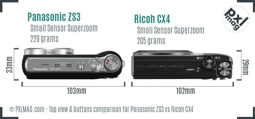 Panasonic ZS3 vs Ricoh CX4 top view buttons comparison