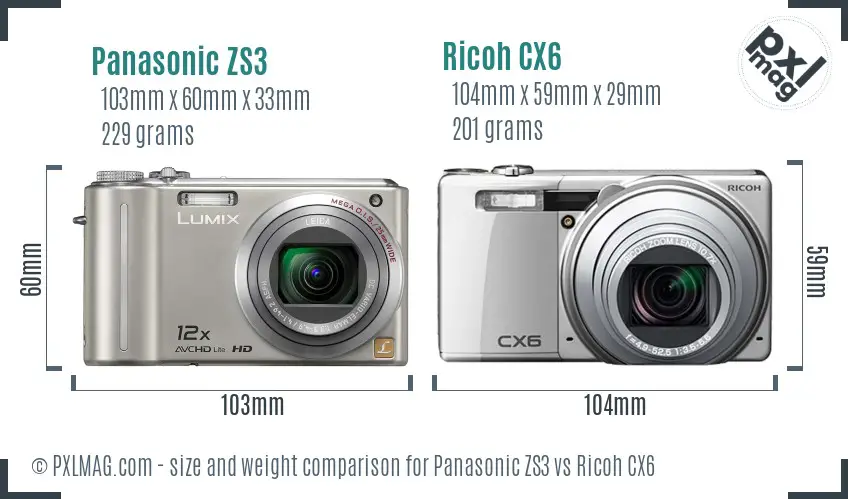 Panasonic ZS3 vs Ricoh CX6 size comparison Panasonic ZS3 vs Ricoh CX6 size comparison