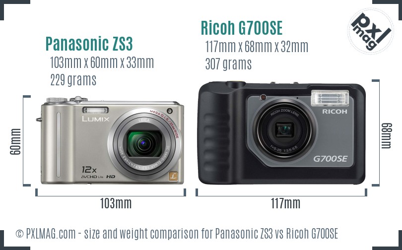 Panasonic ZS3 vs Ricoh G700SE size comparison