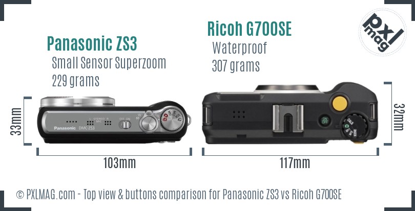 Panasonic ZS3 vs Ricoh G700SE top view buttons comparison