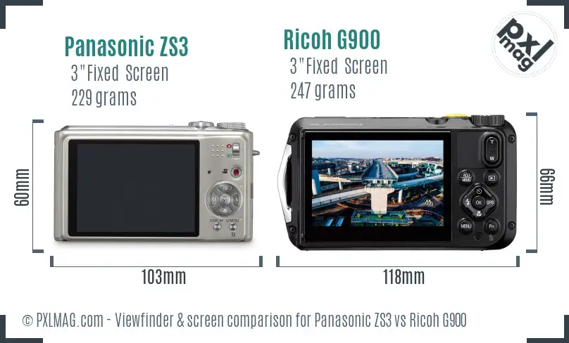 Panasonic ZS3 vs Ricoh G900 Screen and Viewfinder comparison