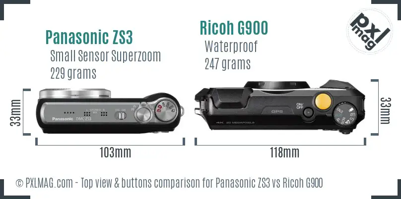 Panasonic ZS3 vs Ricoh G900 top view buttons comparison