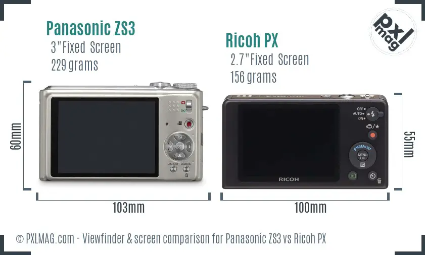 Panasonic ZS3 vs Ricoh PX Screen and Viewfinder comparison Panasonic ZS3 vs Ricoh PX Screen and Viewfinder comparison