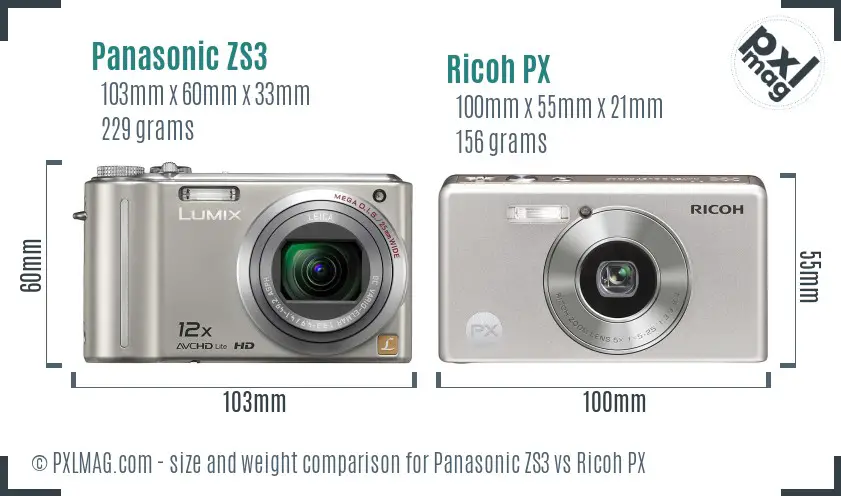 Panasonic ZS3 vs Ricoh PX size comparison Panasonic ZS3 vs Ricoh PX size comparison