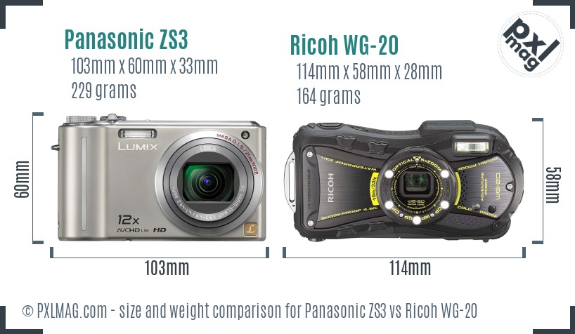 Panasonic ZS3 vs Ricoh WG-20 size comparison Panasonic ZS3 vs Ricoh WG-20 size comparison