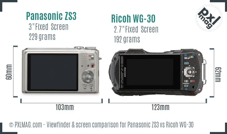 Panasonic ZS3 vs Ricoh WG-30 Screen and Viewfinder comparison