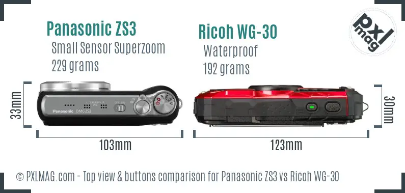 Panasonic ZS3 vs Ricoh WG-30 top view buttons comparison