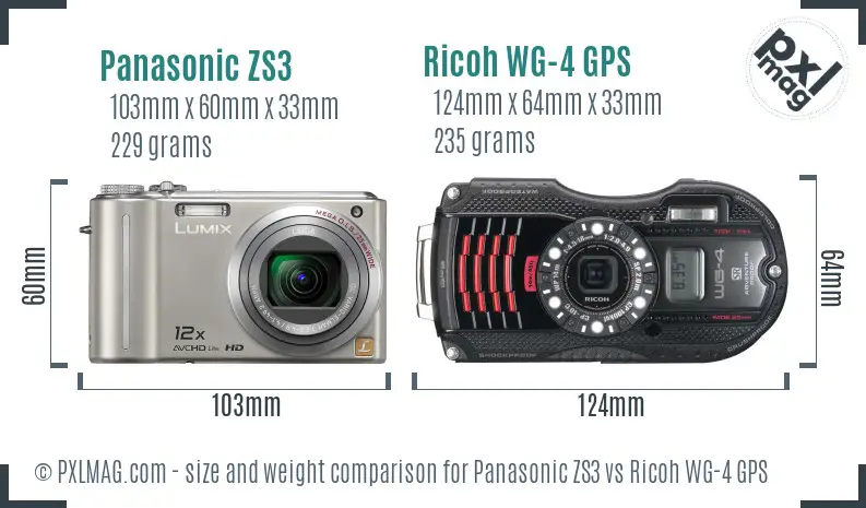 Panasonic ZS3 vs Ricoh WG-4 GPS size comparison Panasonic ZS3 vs Ricoh WG-4 GPS size comparison