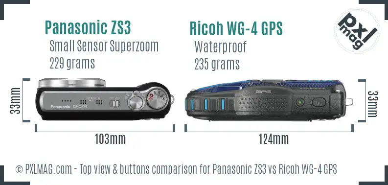 Panasonic ZS3 vs Ricoh WG-4 GPS top view buttons comparison Panasonic ZS3 vs Ricoh WG-4 GPS top view buttons comparison