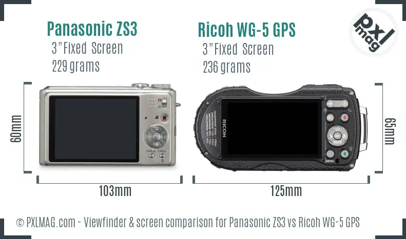 Panasonic ZS3 vs Ricoh WG-5 GPS Screen and Viewfinder comparison