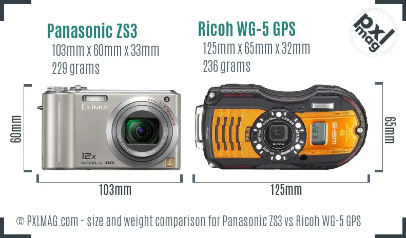 Panasonic ZS3 vs Ricoh WG-5 GPS size comparison