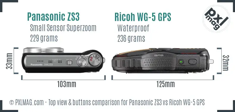 Panasonic ZS3 vs Ricoh WG-5 GPS top view buttons comparison