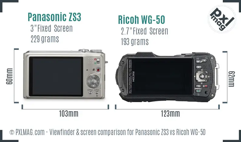 Panasonic ZS3 vs Ricoh WG-50 Screen and Viewfinder comparison