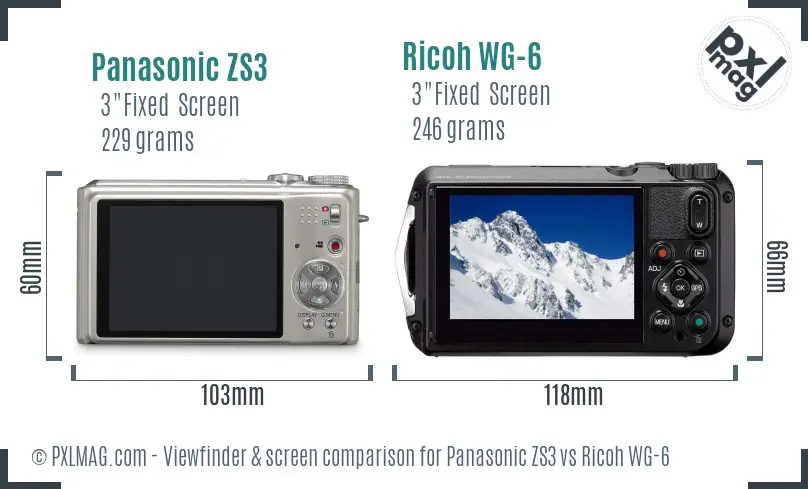 Panasonic ZS3 vs Ricoh WG-6 Screen and Viewfinder comparison