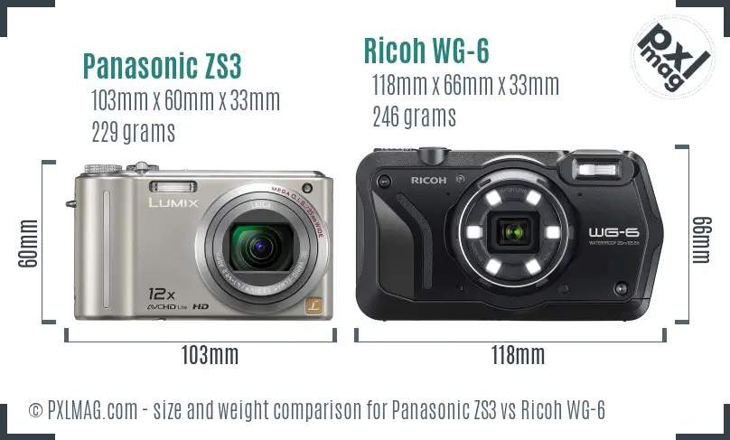 Panasonic ZS3 vs Ricoh WG-6 size comparison