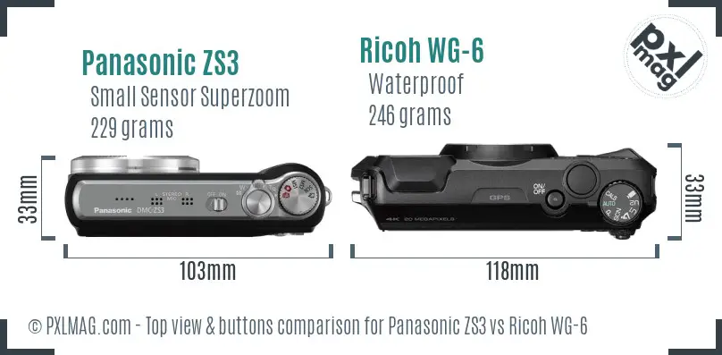 Panasonic ZS3 vs Ricoh WG-6 top view buttons comparison