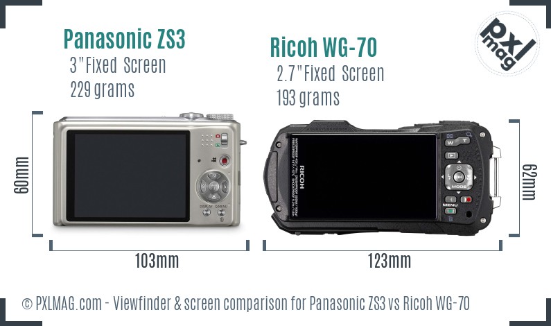 Panasonic ZS3 vs Ricoh WG-70 Screen and Viewfinder comparison