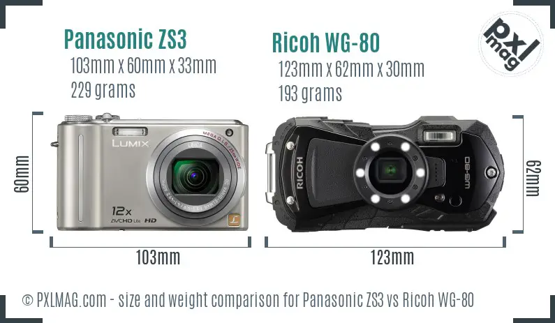 Panasonic ZS3 vs Ricoh WG-80 size comparison Panasonic ZS3 vs Ricoh WG-80 size comparison