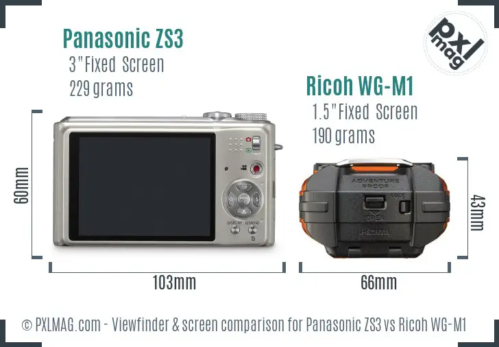 Panasonic ZS3 vs Ricoh WG-M1 Screen and Viewfinder comparison