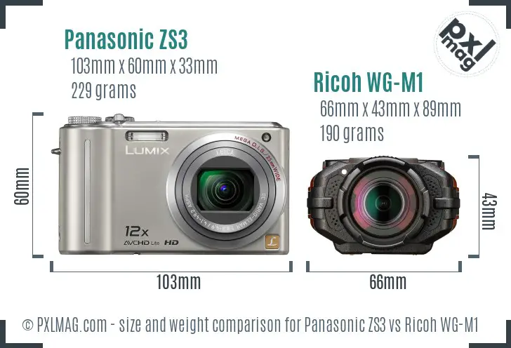 Panasonic ZS3 vs Ricoh WG-M1 size comparison