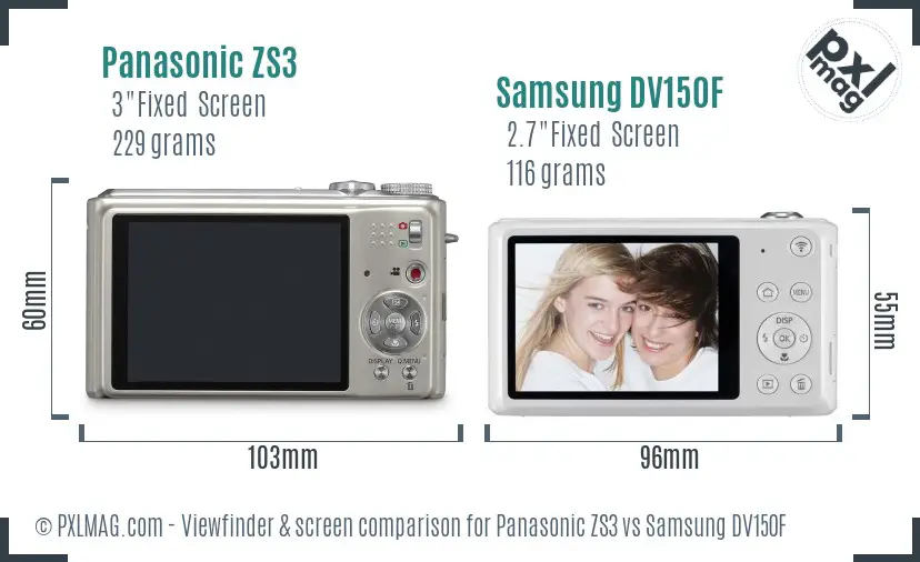 Panasonic ZS3 vs Samsung DV150F Screen and Viewfinder comparison