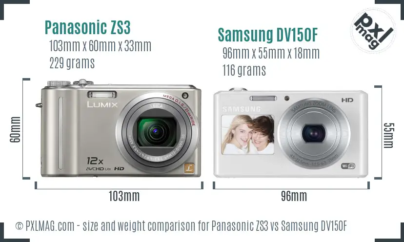 Panasonic ZS3 vs Samsung DV150F size comparison