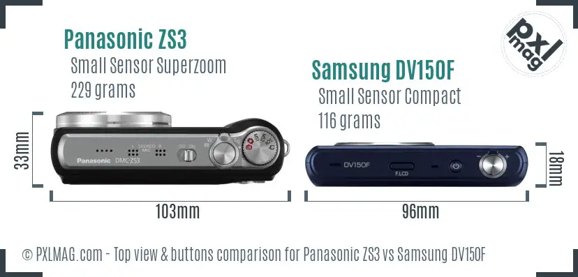 Panasonic ZS3 vs Samsung DV150F top view buttons comparison