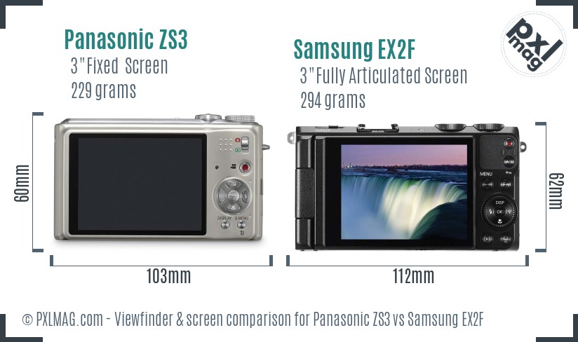 Panasonic ZS3 vs Samsung EX2F Screen and Viewfinder comparison