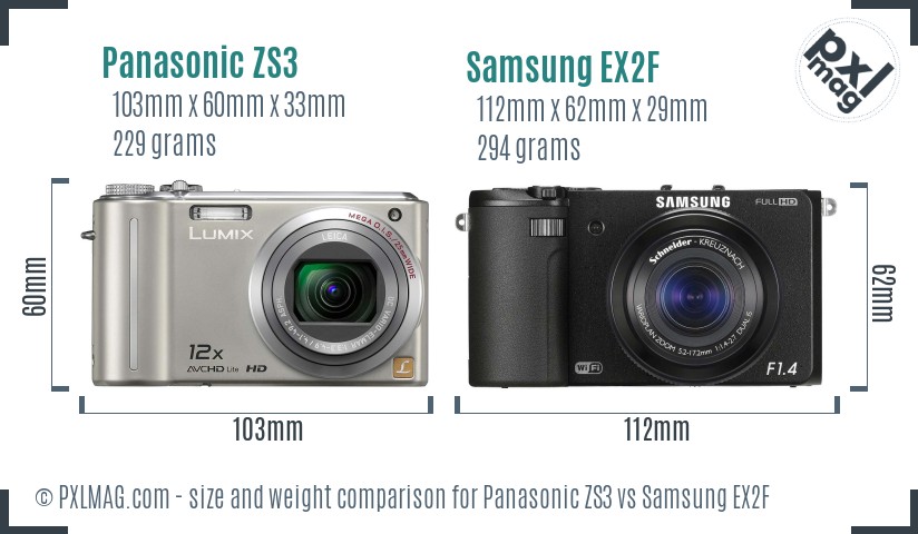 Panasonic ZS3 vs Samsung EX2F size comparison Panasonic ZS3 vs Samsung EX2F size comparison