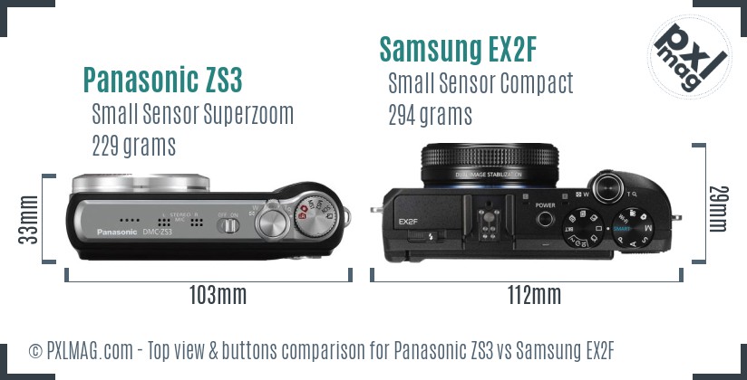 Panasonic ZS3 vs Samsung EX2F top view buttons comparison