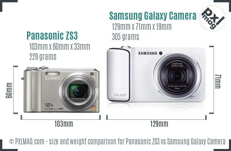 Panasonic ZS3 vs Samsung Galaxy Camera 3G size comparison