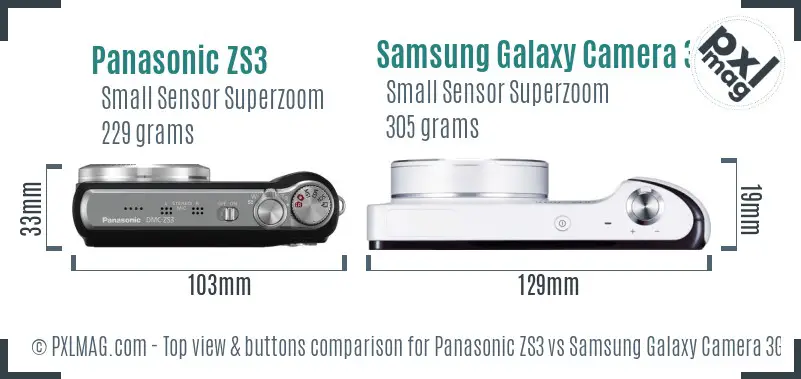 Panasonic ZS3 vs Samsung Galaxy Camera 3G top view buttons comparison