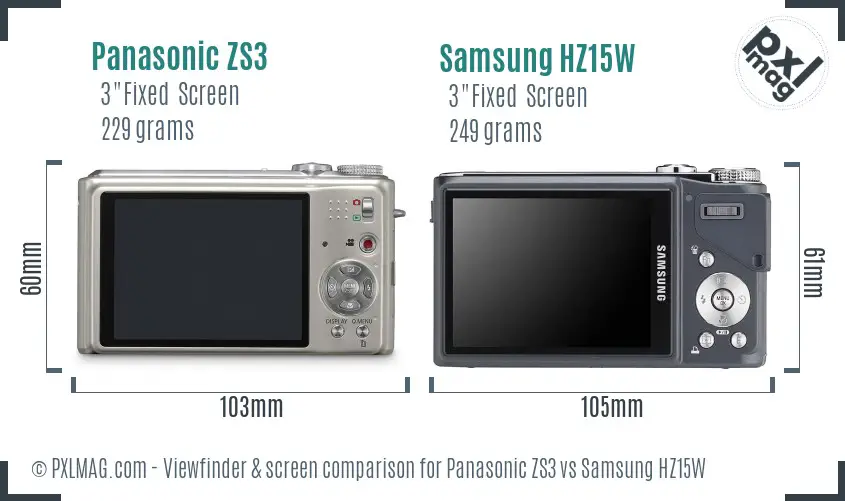 Panasonic ZS3 vs Samsung HZ15W Screen and Viewfinder comparison Panasonic ZS3 vs Samsung HZ15W Screen and Viewfinder comparison