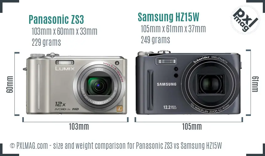 Panasonic ZS3 vs Samsung HZ15W size comparison Panasonic ZS3 vs Samsung HZ15W size comparison