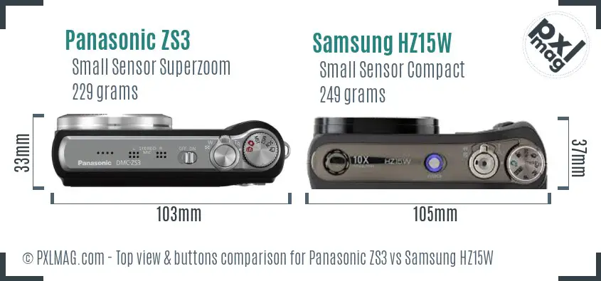 Panasonic ZS3 vs Samsung HZ15W top view buttons comparison Panasonic ZS3 vs Samsung HZ15W top view buttons comparison