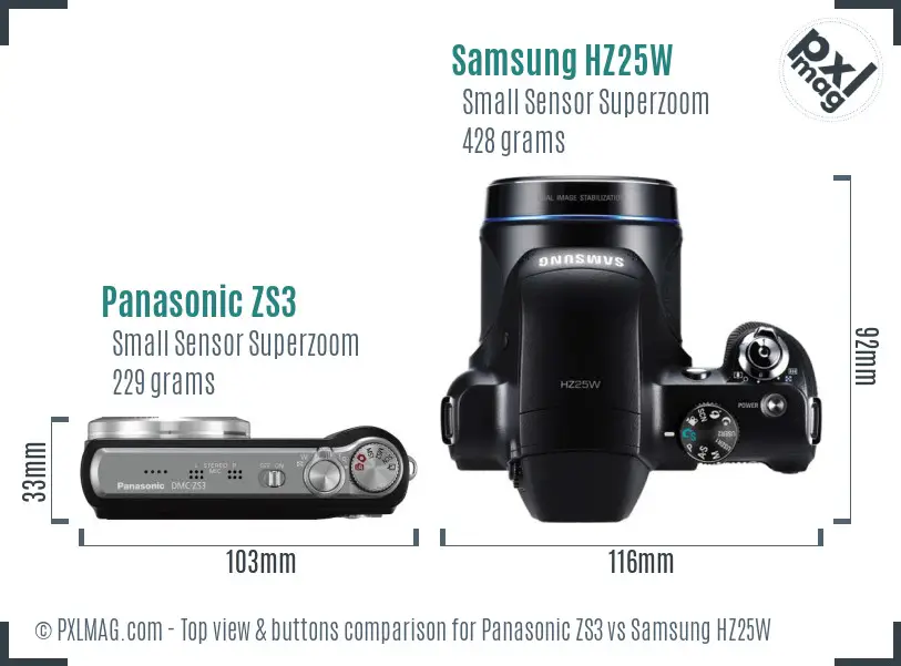 Panasonic ZS3 vs Samsung HZ25W top view buttons comparison