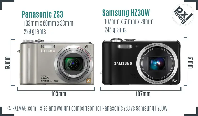 Panasonic ZS3 vs Samsung HZ30W size comparison