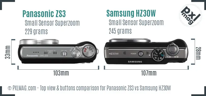 Panasonic ZS3 vs Samsung HZ30W top view buttons comparison