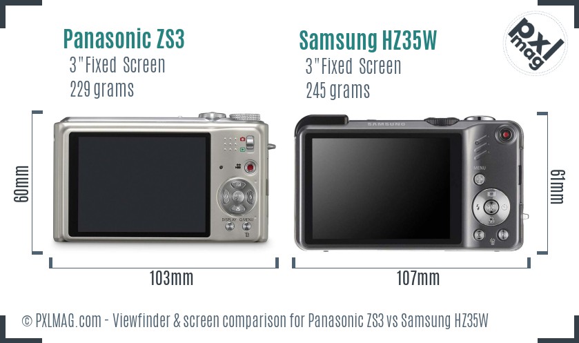 Panasonic ZS3 vs Samsung HZ35W Screen and Viewfinder comparison