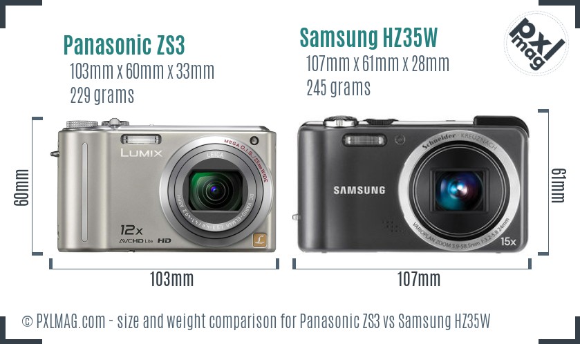 Panasonic ZS3 vs Samsung HZ35W size comparison Panasonic ZS3 vs Samsung HZ35W size comparison
