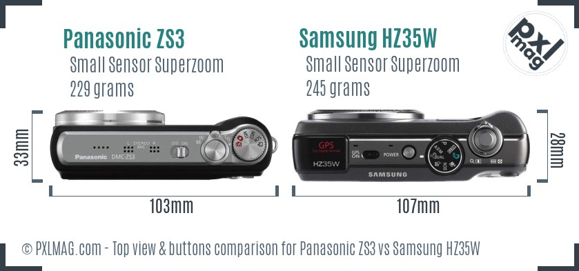 Panasonic ZS3 vs Samsung HZ35W top view buttons comparison