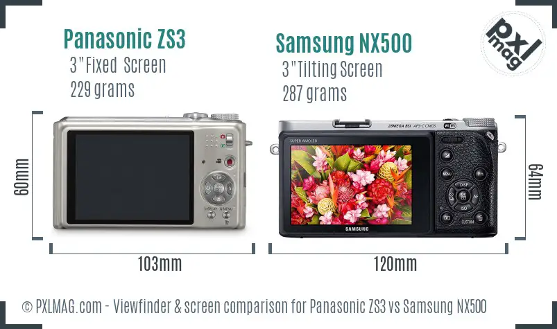 Panasonic ZS3 vs Samsung NX500 Screen and Viewfinder comparison Panasonic ZS3 vs Samsung NX500 Screen and Viewfinder comparison