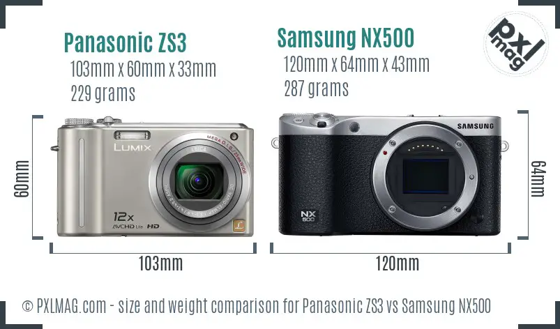 Panasonic ZS3 vs Samsung NX500 size comparison Panasonic ZS3 vs Samsung NX500 size comparison