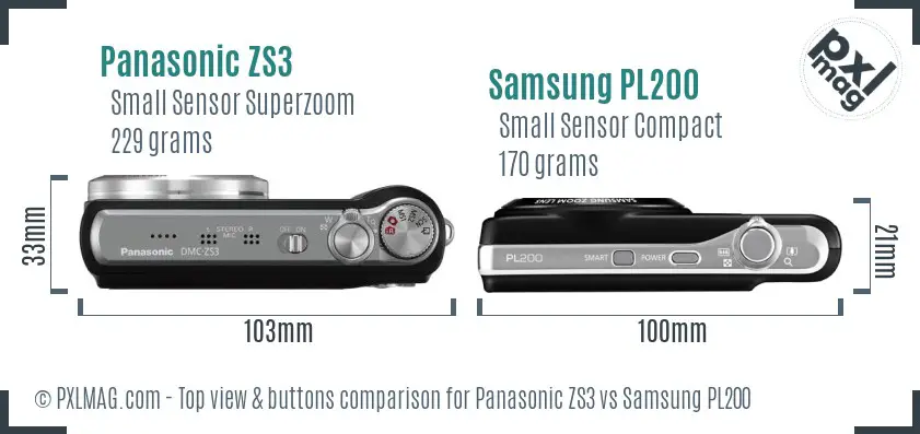 Panasonic ZS3 vs Samsung PL200 top view buttons comparison Panasonic ZS3 vs Samsung PL200 top view buttons comparison