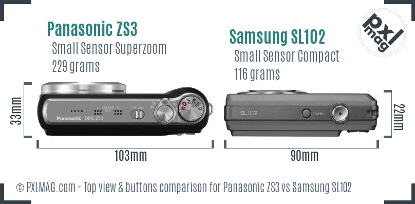 Panasonic ZS3 vs Samsung SL102 top view buttons comparison