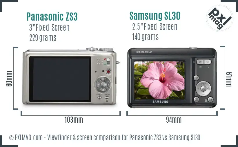 Panasonic ZS3 vs Samsung SL30 Screen and Viewfinder comparison