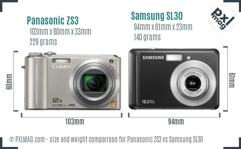 Panasonic ZS3 vs Samsung SL30 size comparison